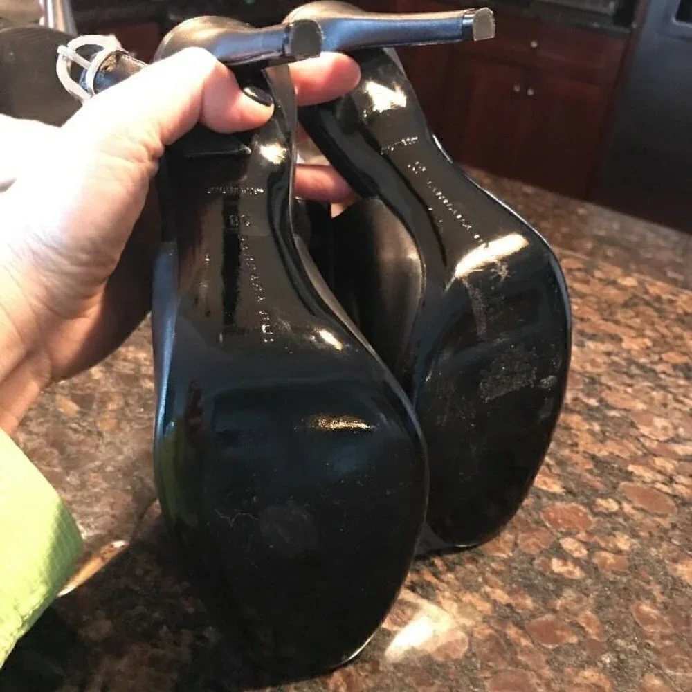 Barbara Bui Sz 38 Black Leather Ankle Wrap Heels